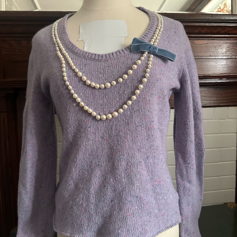 Moschino Purple and Blue Crew Neck Sweater with Beaded Accents